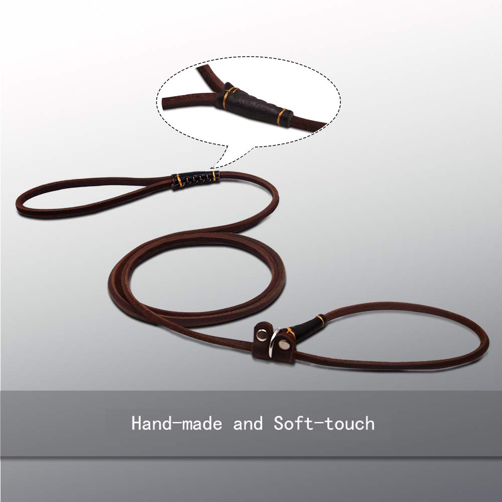 Wellbro Real Leather Slip Dog Leash, Adjustable 160cm, Soft & Slim for Puppies, Brown, Model 11289488