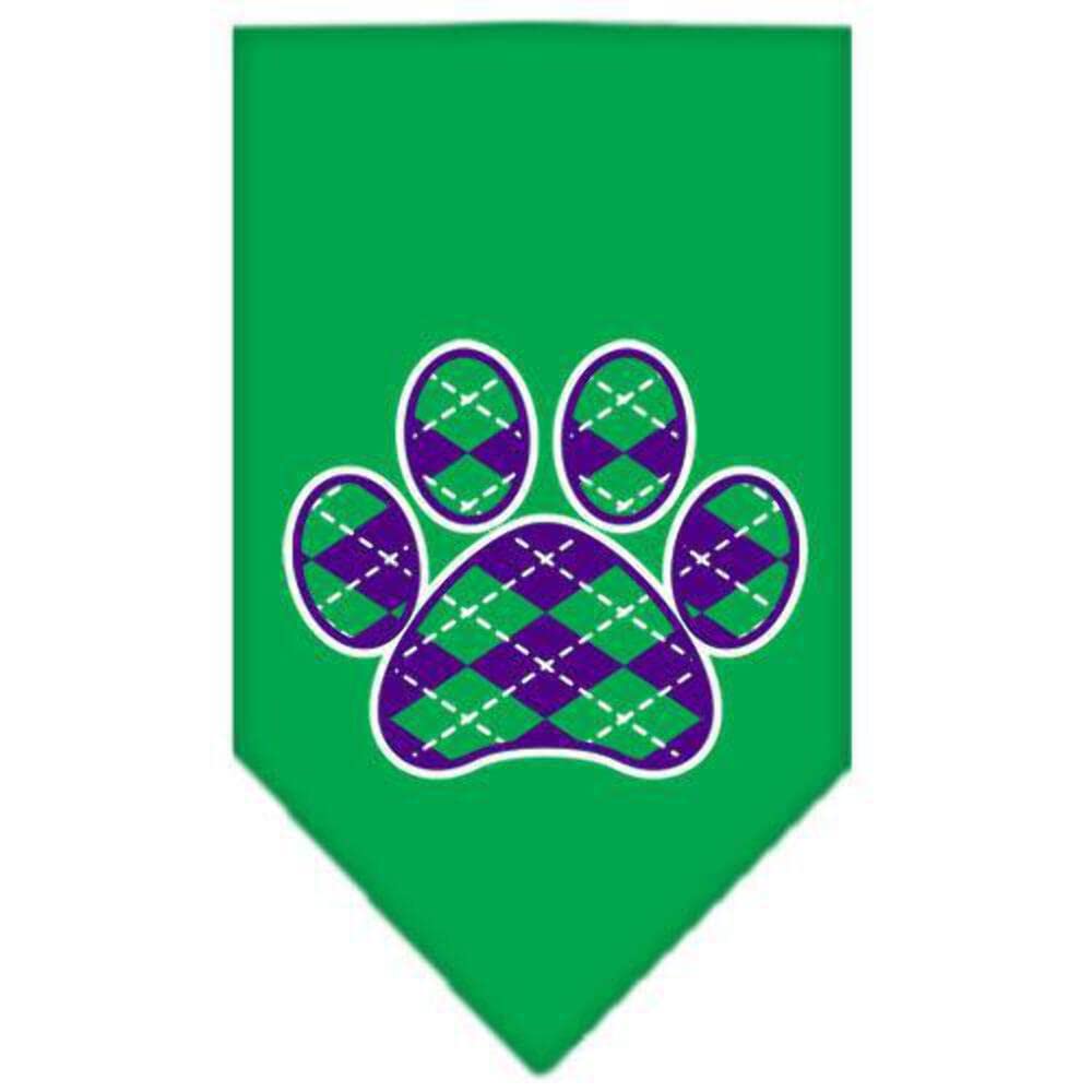 Mirage Pet Products Argyle Paw Purple Screen Print Bandana for Pets, Large, Lime Green