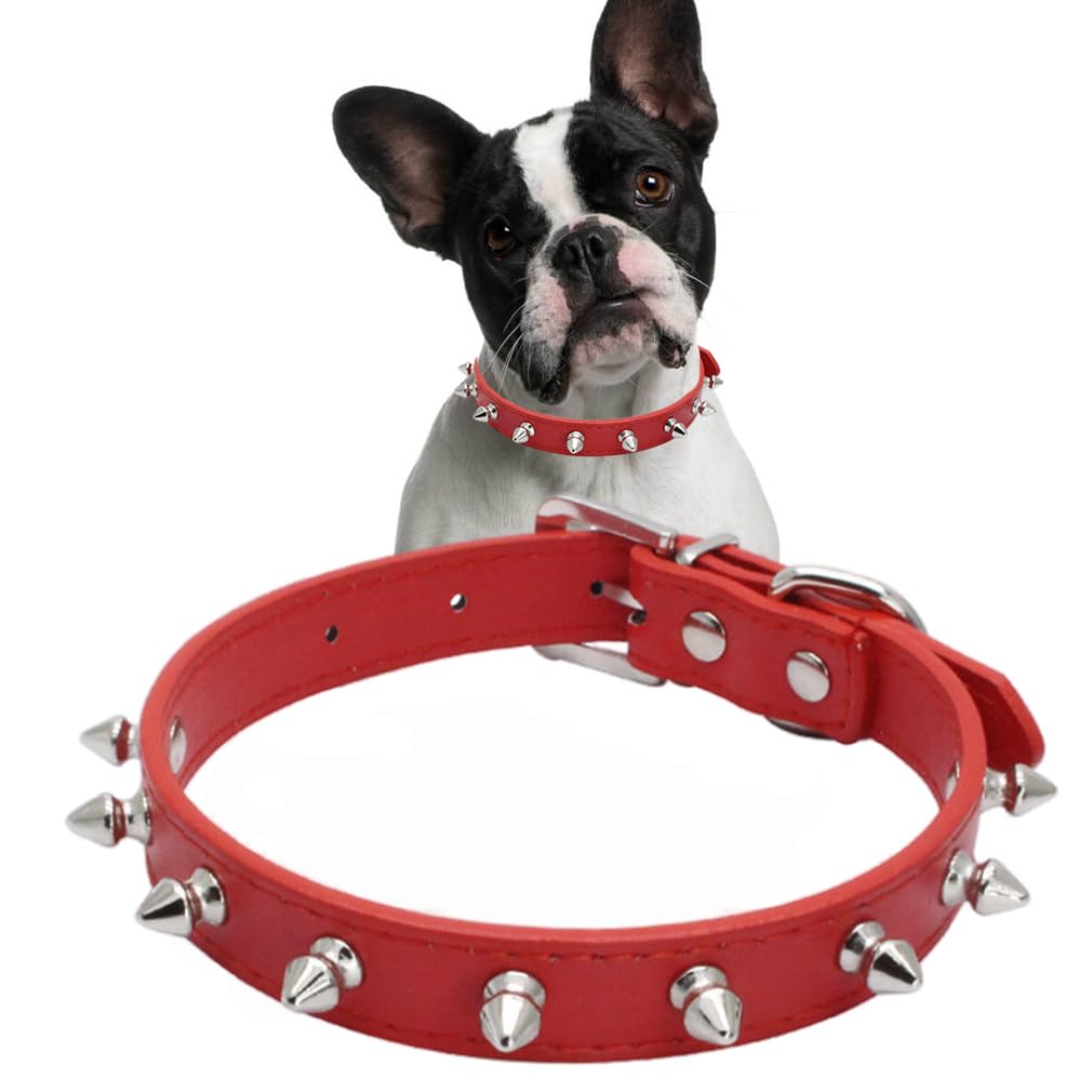 Spike Collar for Dogs, Mushrooms Rivet Stud Studded Soft Pu Faux Leather Dog Spiked Collar Adjustable for XS Small Medium Breed 