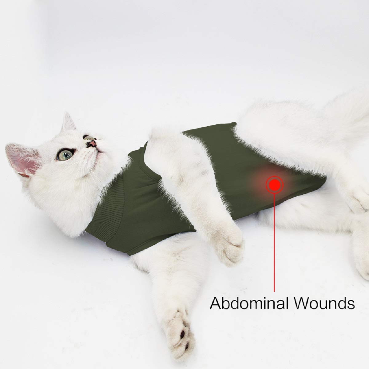 Ouuonno Cat Wound Surgery Recovery Suit For Abdominal Wounds Or Skin Diseases, After Surgery Wear, Pajama Suit, E-Collar Alternative For Cats (S, Armygreen)