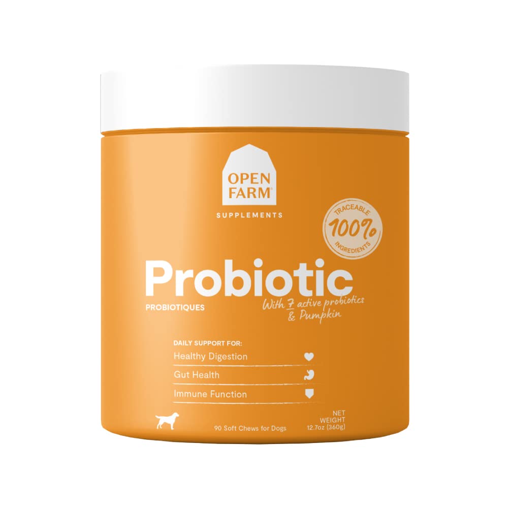 Open Farm Probiotic Chews, Dog Supplement, Dog Vitamins, Supports Normal Flora and Bowel Movement Using Traceable and Vet-Approv