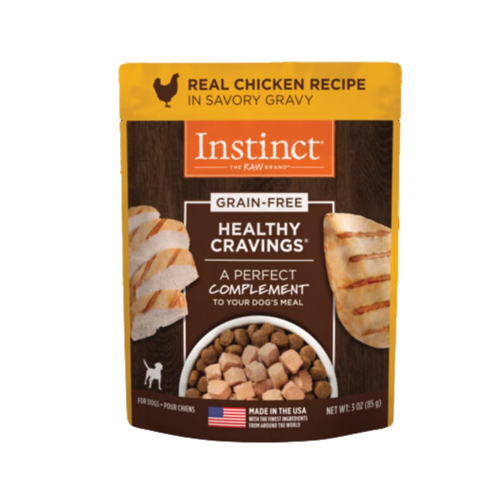 Instinct Healthy Cravings Natural Wet Dog Food Topper, Grain Free Recipe - Real Chicken, 3 oz. Pouches (Pack of 24)