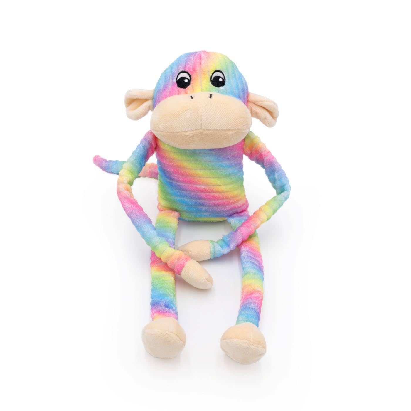 Zippypaws - Spencer The Crinkle Monkey Dog Toy, Squeaker And Crinkle Plush Toy - Rainbow, Large