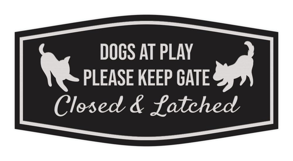 Motto Lita Fancy Paws, Dogs At Play Please Keep Gate Closed & Latched Sign (Black/Silver) - Small