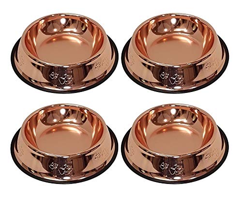 Melzon Petsentials Non-Skid Stylish Food Bowl For Your Pet, Premium Grade Stainless Steel - Elegant Bronze | Small, 18Oz (4 Pack)