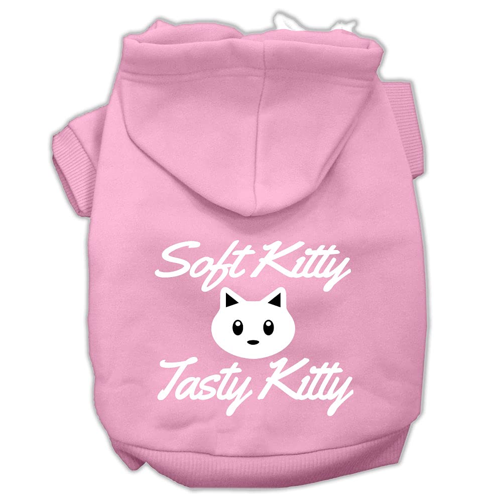 Pet Dog & Cat Hoodie Screen Printed, 'Soft Kitty, Tasty Kitty' Light Pink Xs (0-3 Lbs.)