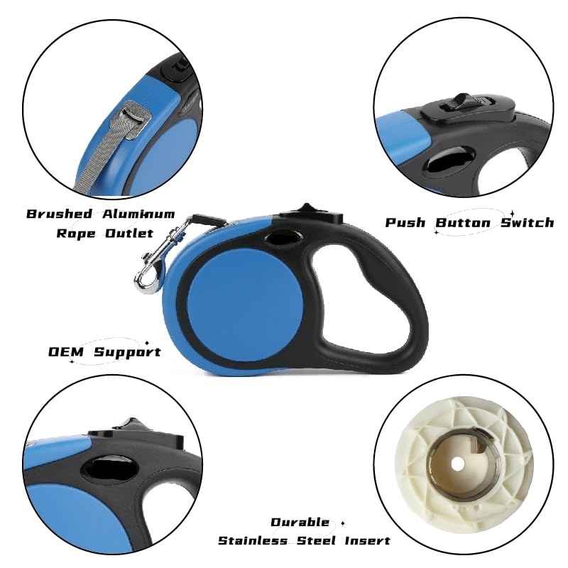 Dual Retractable Dog Leash Small Breed (Up to 44 Lbs Each) - Double Headed 16 ft Extendable Pet Leash with Poop Bags, Non Slip G