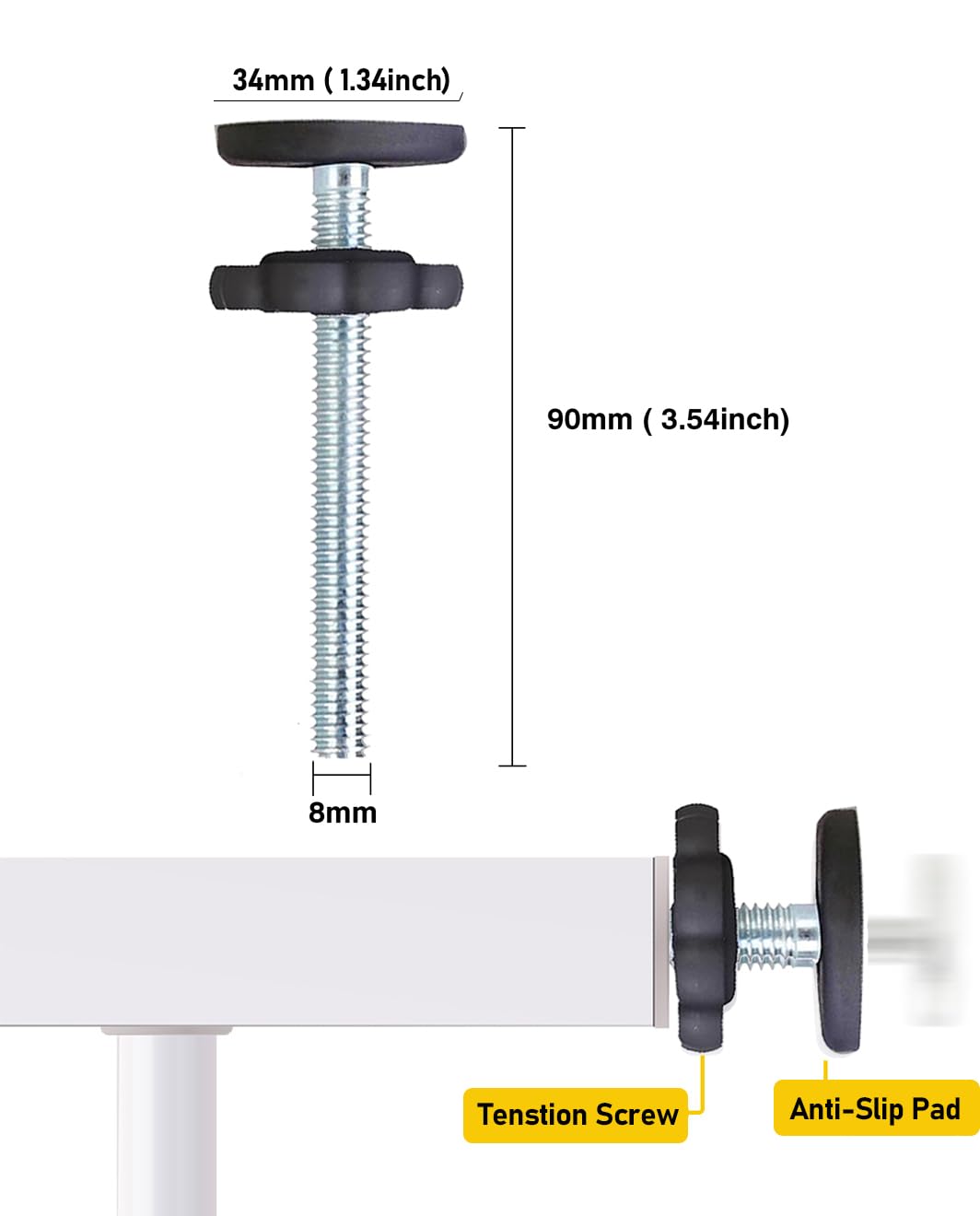 4 Pack Baby Gate Replacement Parts Threaded Spindle Rod 8MM(M8), Screw Bolts Hardware Kit for Pet & Dog Pressure Mounted Safety