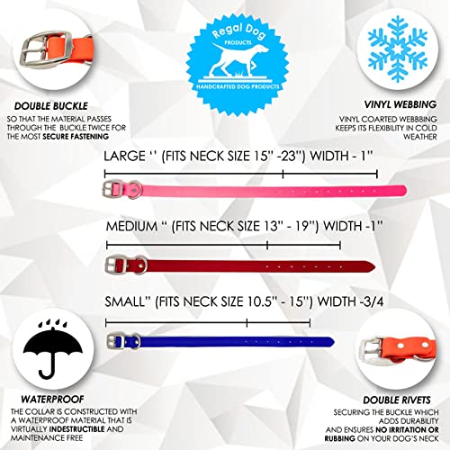 Regal Dog Products Large Red Waterproof Dog Collar With Heavy Duty Double Buckle & D Ring | Vinyl Coated, Custom Fit, Adjustable Pet Collars | Comes In Other Sizes For Puppy, Small And Medium Dogs