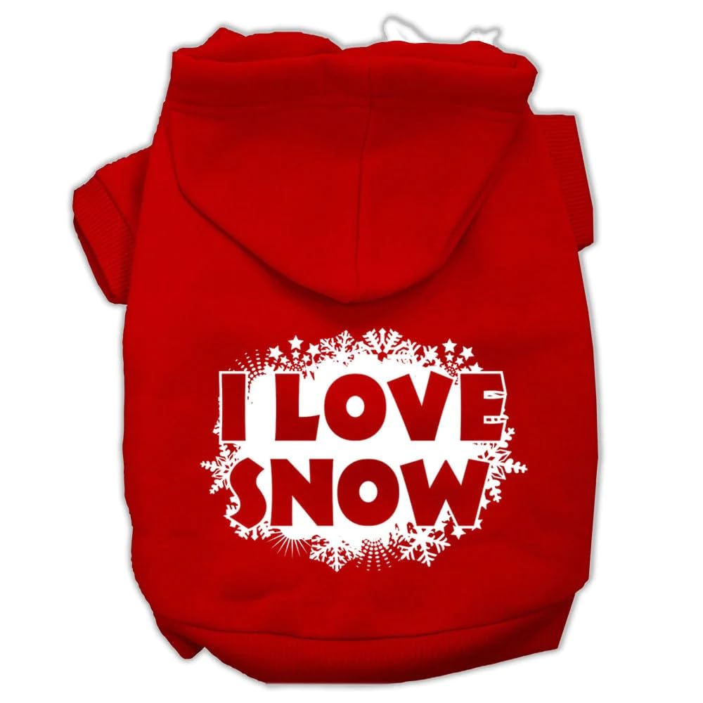 Christmas Pet Dog & Cat Hoodie Screen Printed, I Love Snow Brown XS (0-3 lbs.)