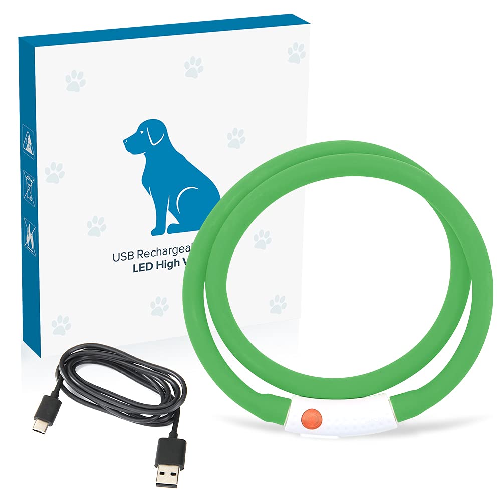 Higo Light Up Dog Collars - Rechargeable Led Dog Collar, Glowing Puppy Collar, Silicone Led Pet Collar, Flashing Dog Lights For Night Walking (Green)