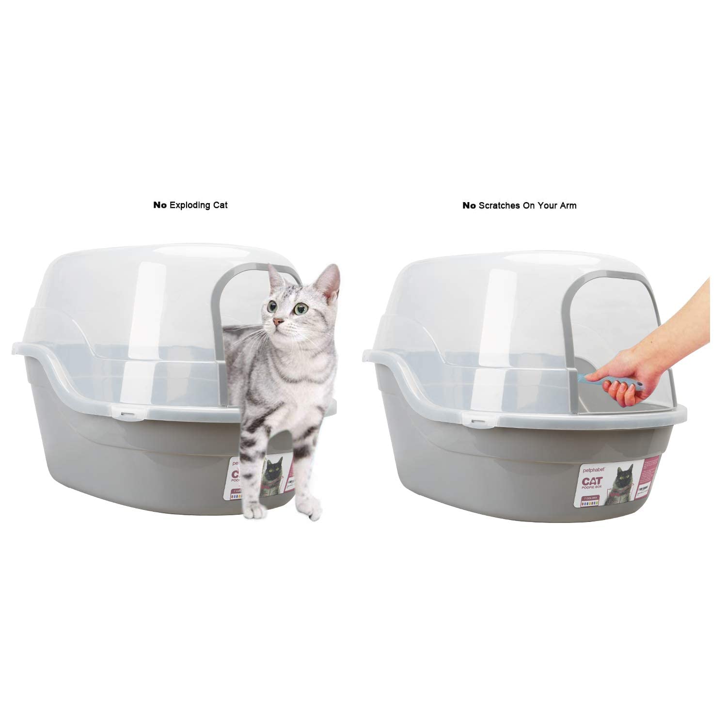 Petphabet Jumbo Hooded Cat Litter Box, Extra Large Gray
