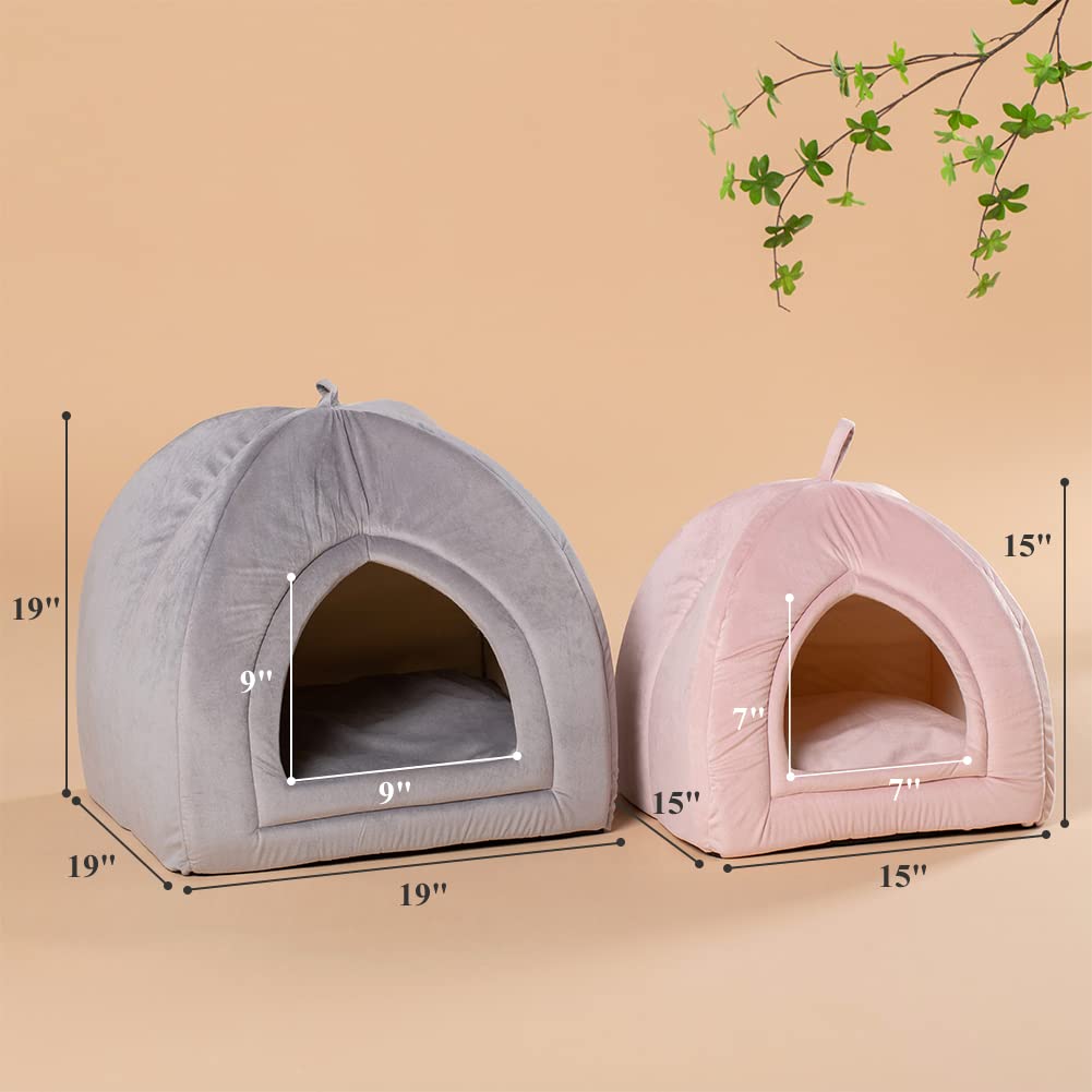 Kasentex Cat Bed For Indoor Cats, 2-In-1 Cat House Pet Supplies For Kitten And Small Cat Or Dog - Animal Cave, Cat Tent With Removable Washable Pillow Cushion (Pink 15X15X15)