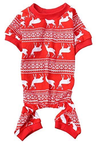 Christmas Reindeer Costume Xmas Pet Clothes For Dog Pajamas Soft Christmas Pjs, Back Length 16' Medium Red