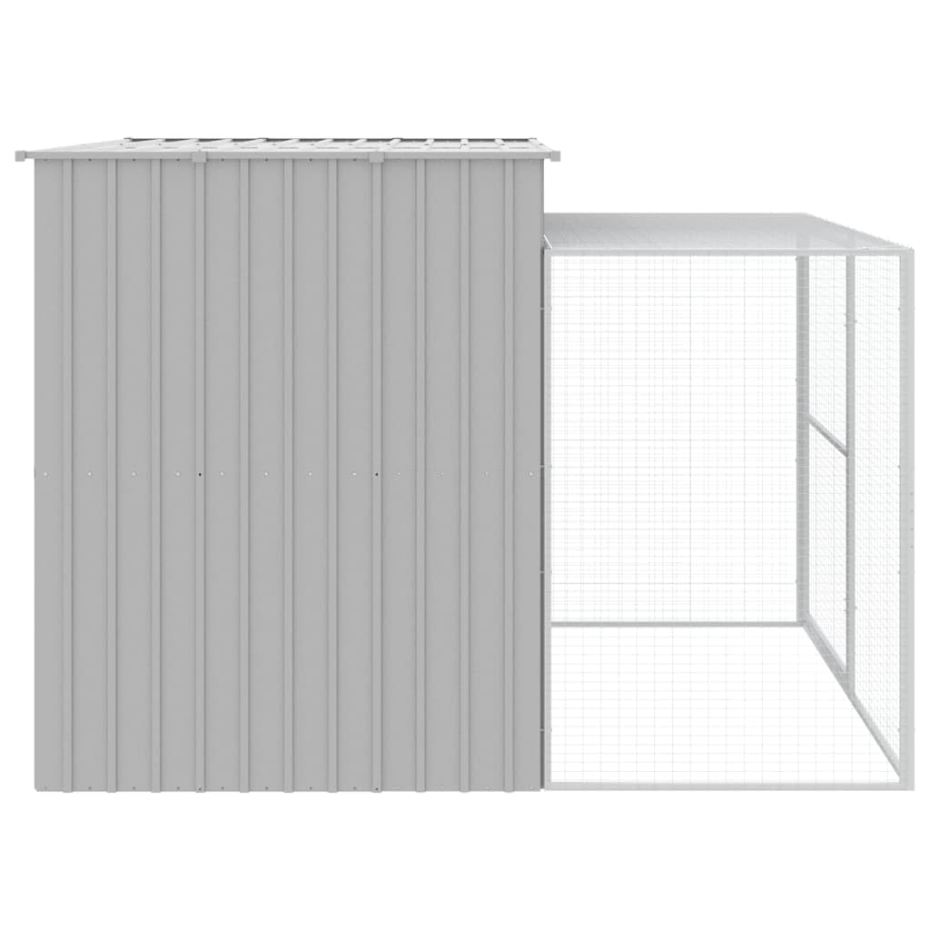 vidaXL Dog House, Dog Kennel with Run, Dog Cage with Lockable Door and Latch, Pet House for Small Animals, Light Grey Galvanised Steel