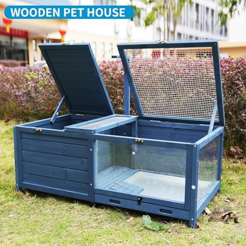 Wooden Tortoise Habitat, Extra Large Indoor Outdoor Reptile Cage With Tray, Tortoise House Snake Turtle Box Reptile Terrarium Bu