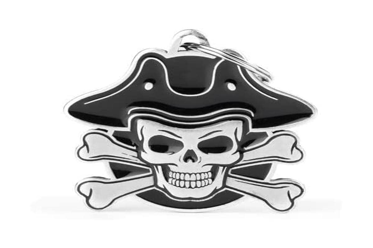 Myfamily Personalized Pet Id Tag Made In Italy, Skull And Bones, Free Engraving, Antique Silver, Bronx Collection