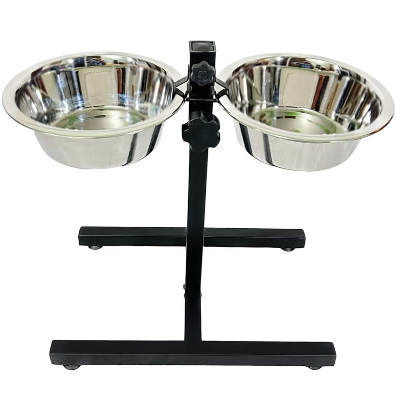 Dog Trust Stainless Steel Double Diner Food Adjustable Bowl Stand For Dog H Type (Medium) 2000 Ml Each Bowl