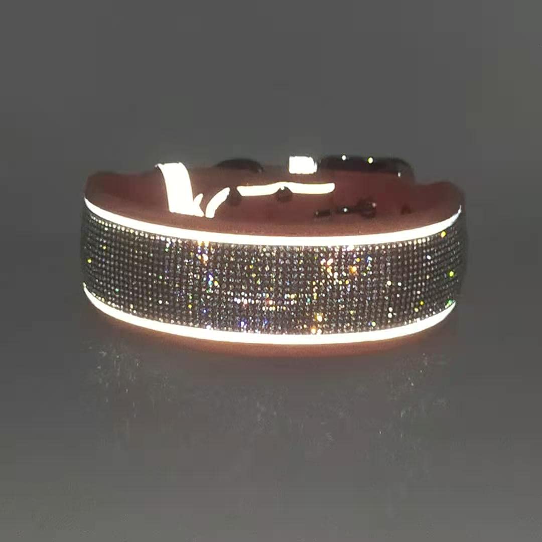 Bbmmayy Rhinestone Dog Collar Soft Comfortable Stylish Dog Collar With Bright Reflective Stripe Adjustable Diamond Crystal Pet C