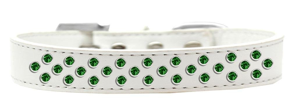Mirage Pet Products Sprinkles Dog Collar with Emerald Green Crystals, Size 18, White