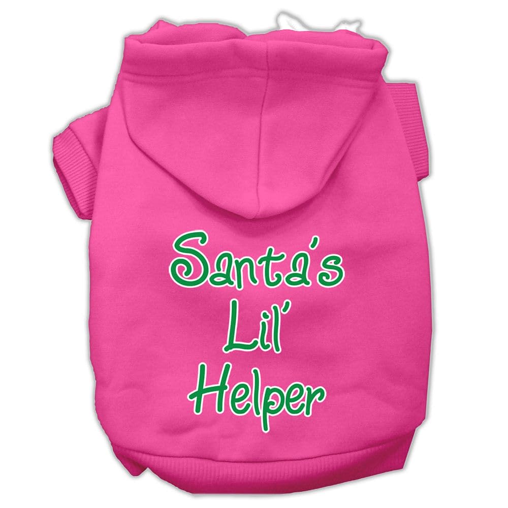 Christmas Pet Dog & Cat Hoodie Screen Printed, Santa's Lil Helper Bright Pink LG (10-14 lbs.)