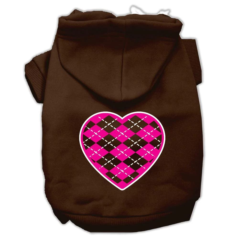 Pet Dog & Cat Hoodie Screen Printed, 'Pink Argyle Heart' Baby Blue Lg (10-14 Lbs.)