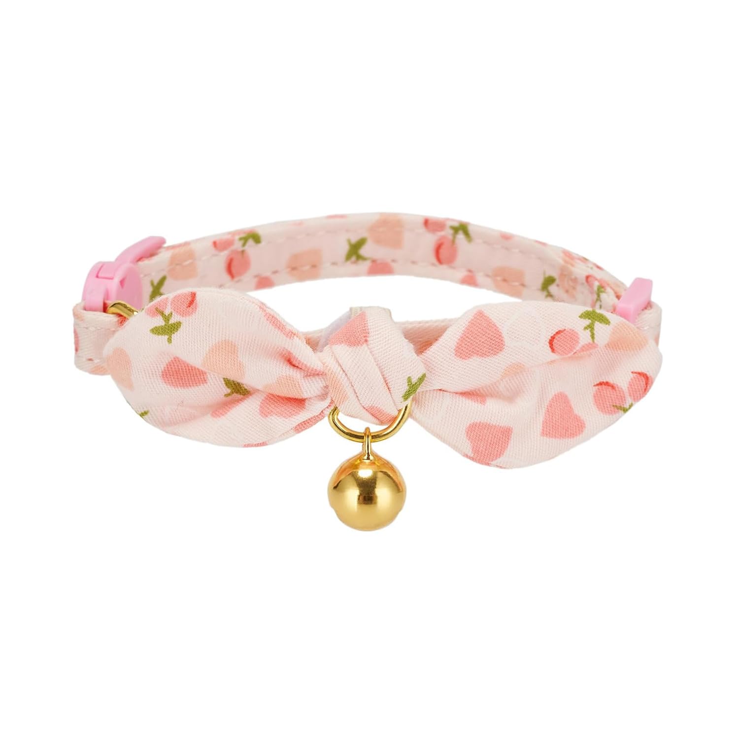 Petiry 2 Pack Cotton Cat Collar, Removable Bowtie, Floral Pattern, Safety Breakaway Clasp, Adjustable For Cats.(Adult Cat, Pink+