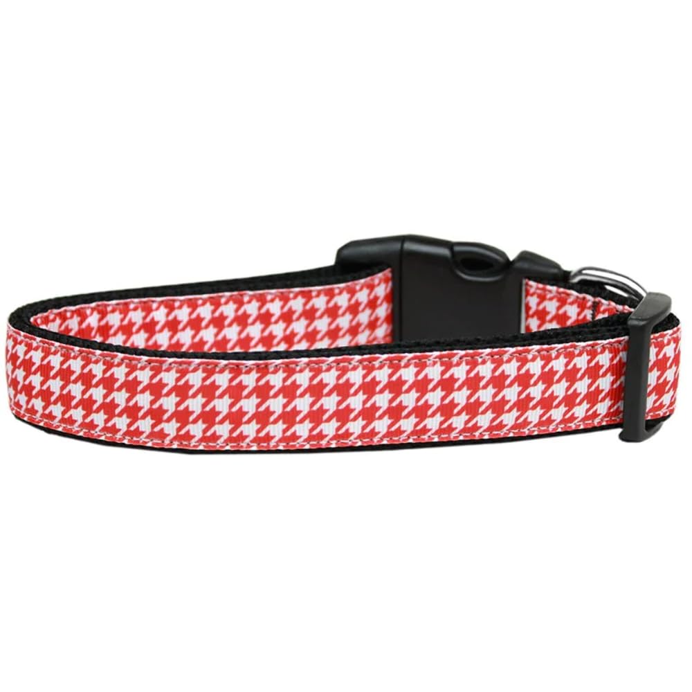 Pet Dog & Cat Nylon Collar or Leash, &quot;Houndstooth Red&quot; LG Collar