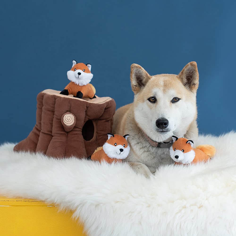 Zippypaws Burrow, Woodland Friends Fox Stump - Interactive Dog Toys For Boredom - Hide And Seek Dog Toys, Colorful Squeaky Dog Toys For Small & Medium Dogs, Plush Dog Puzzles