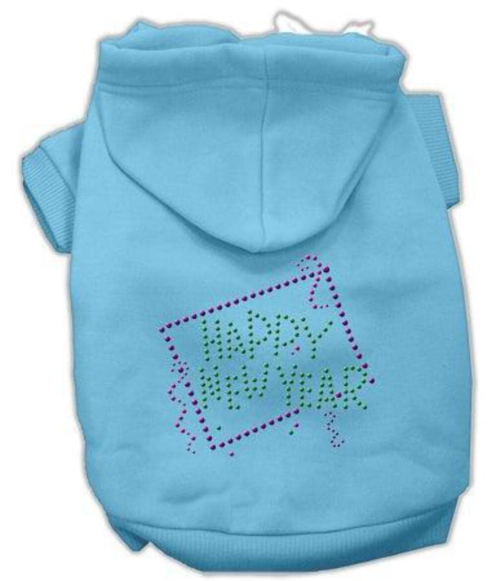 Pet, Dog & Cat Hoodie Rhinestone, Happy New Year Baby Blue SM (3-6 lbs.)