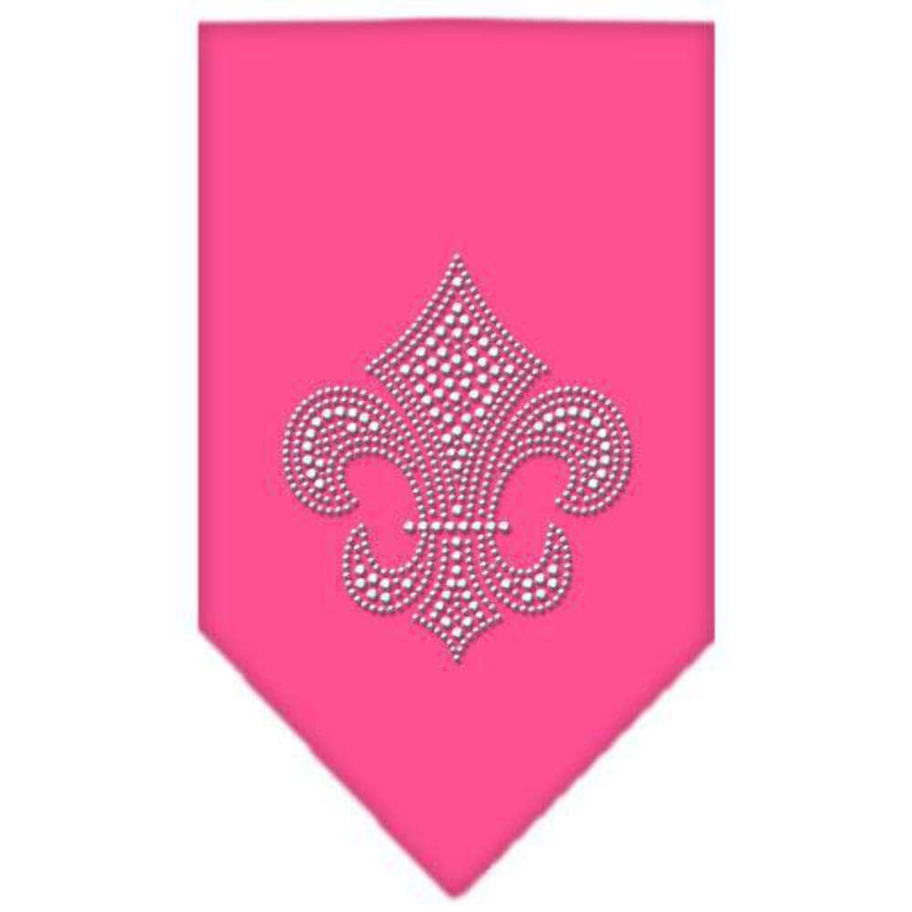 Pet and Dog Bandana Rhinestone, "Silver Fleur De Lis" White Large