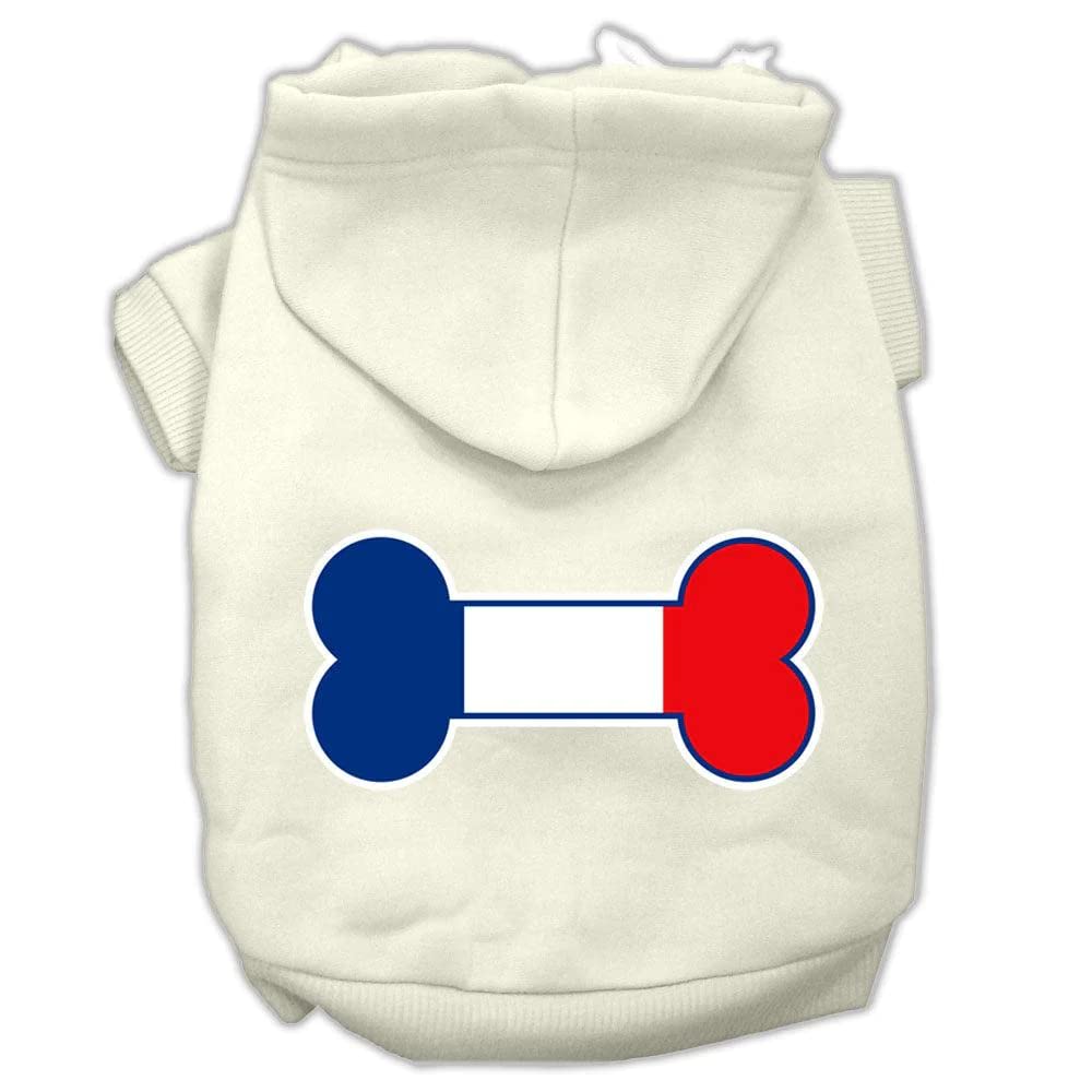 Mirage Pet Products Bone Shaped France Flag Screen Print Pet Hoodies, Xx-Large, Cream