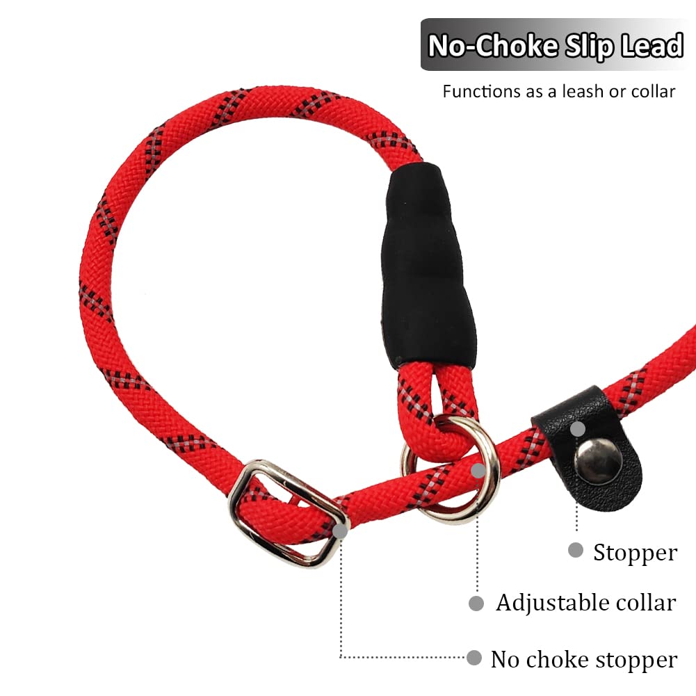Sepxufore Reflective Long Slip Lead Dog Leash Anti-Choking 12 Ft/20 Ft/30 Ft/50 Ft Rope Training Leash For Medium Dogs Small Puppy Pets (12Ft, Red)