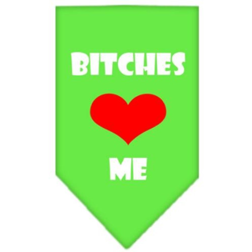Mirage Pet Products Bitches Love Me Screen Print Bandana for Pets, Small, Lime Green