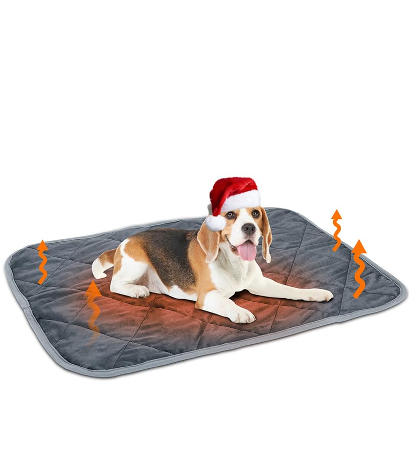 Nobleza Self Warming Pet Pad, Extra Warm Thermal Dog Crate Pad For Indoor Outdoor Pets, Washable Anti-Slip Kennel Mat For Medium Small Dogs And Cats, 28' × 19' Grey
