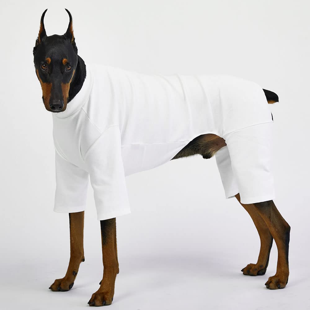 Lucky Petter Pajamas For Small Dogs - Basic Onesie Jammies, Stretchable Jumpsuit Bodysuit Pjs (4X-Large, Basic White)