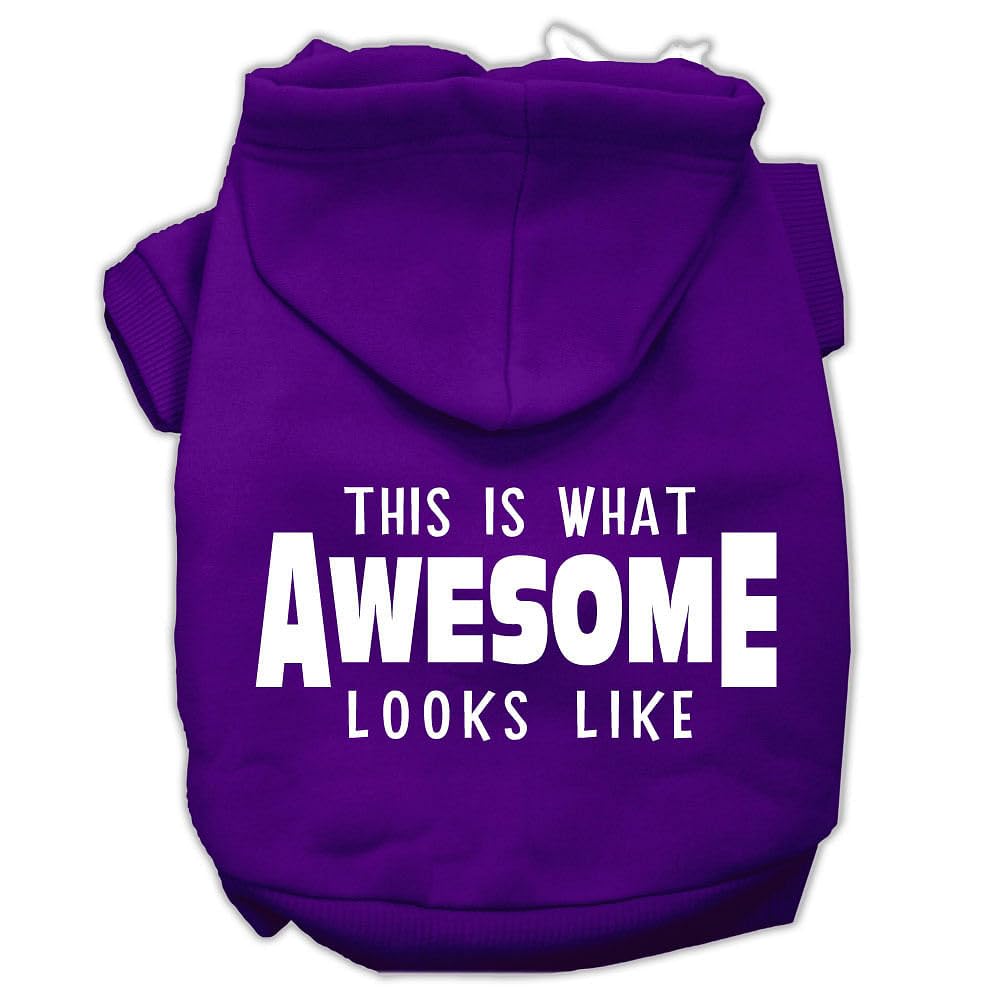 Pet Dog & Cat Hoodie Screen Printed, 'This Is What Awesome Looks Like' Purple Xs (0-3 Lbs.)