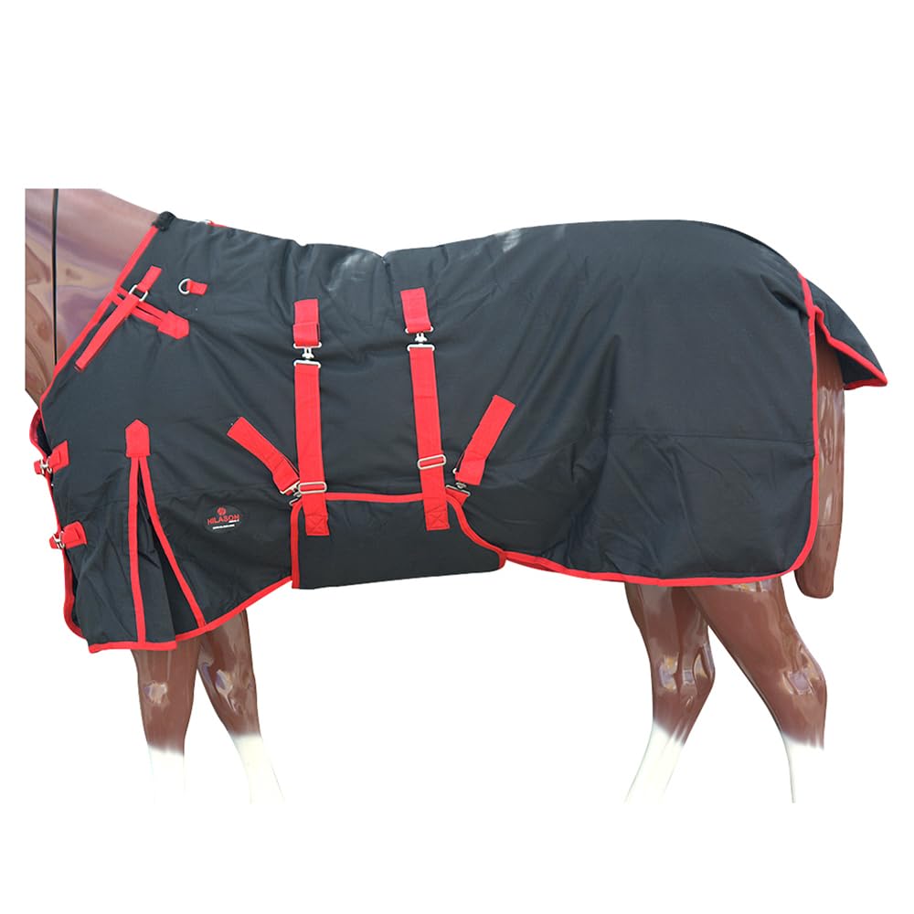 HILASON Black with Red Trims 84 Inch 1200D Winter Waterproof Poly Horse Turnout Blanket Belly Wrap