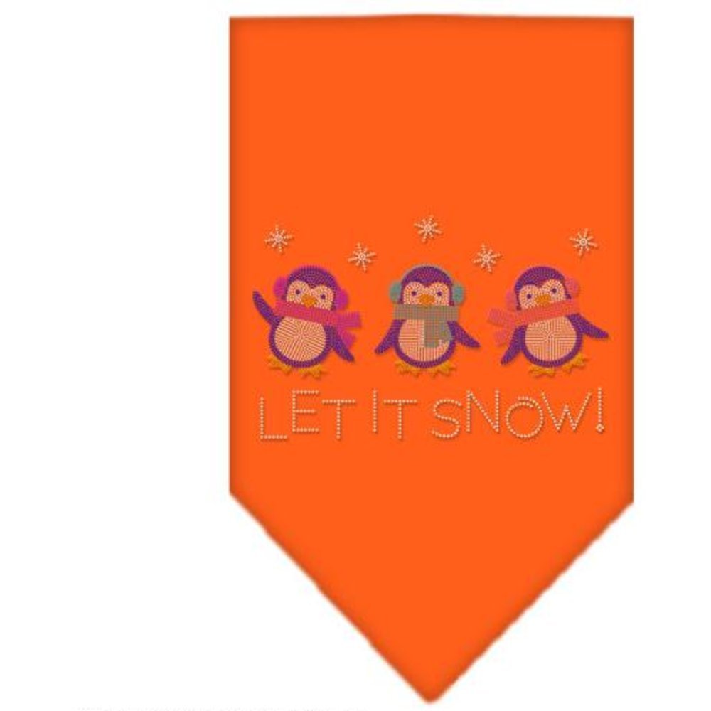 Christmas Pet and Dog Bandana Rhinestone, &quot;Let It Snow Penguins&quot; Orange Small