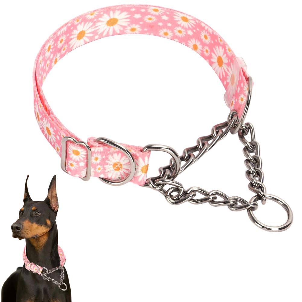 Dog Choker Collar,Stainless Steel Chain Martingale Collar For Dogs, No Pull Slip Cinch Choker Choke Heavy Duty Dog Collar