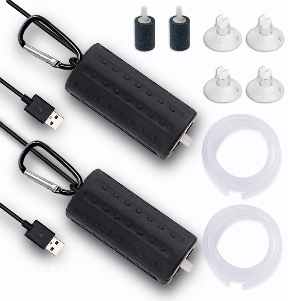 2 Pcs Usb Fish Oxygen Air Pump Aquarium Ultra Quiet Oxygen Pump For Fish Tank With Hanging Buckle (Black - 2Pcs)