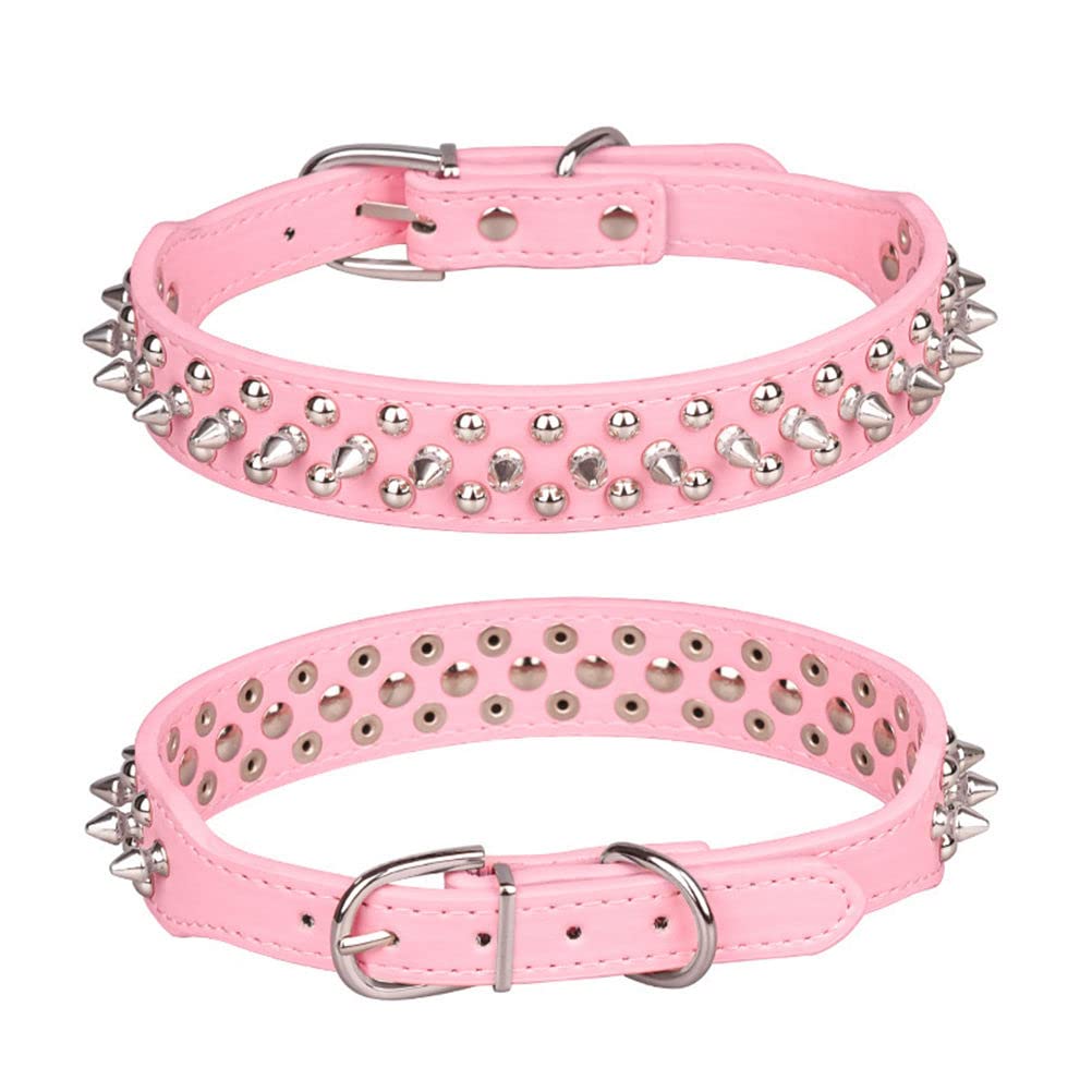 Spiked Dog Collar Soft Pu Leather Mushrooms Rivet Spike Studded Puppy Adjustable Cat Collars Pink S
