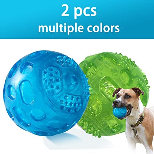 Pjdh 2 Packs Dog Ball Toys For Dog, 3.2 Inches Indestructible Dog Fetch Ball Kong Squeaky Ball For Training Playing, Blue+Green