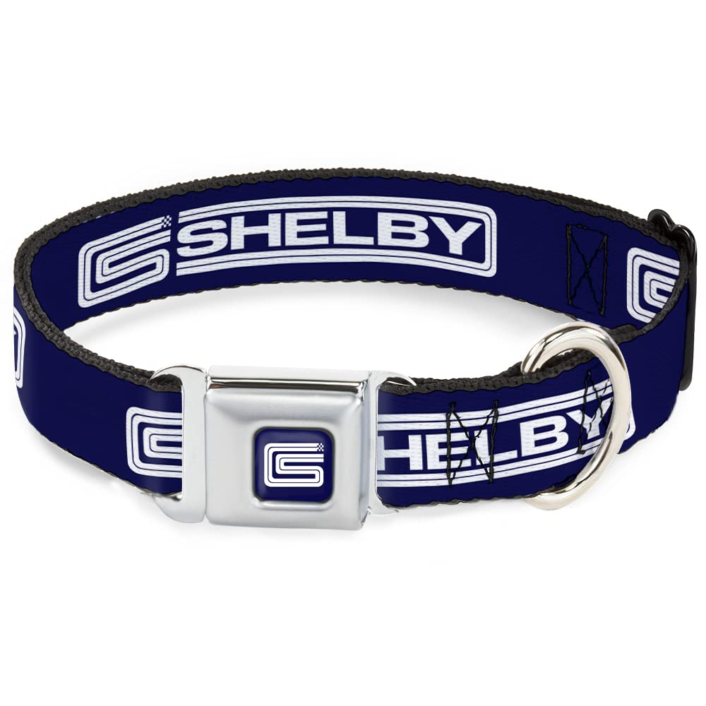 Buckle-Down Dog Collar Seatbelt Buckle Carroll Shelby Cs Shelby Racing Logo Block Navy White 15 To 24 Inches 1.0 Inch Wide, Dc-S