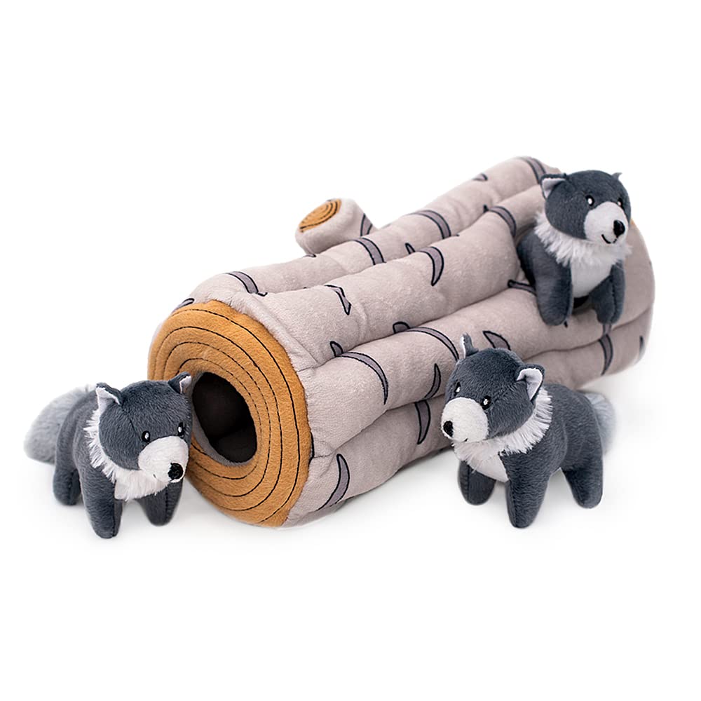 Zippypaws Burrow, Woodland Friends Arctic Wolf Log - Interactive Dog Toys For Boredom - Hide And Seek Dog Toys, Colorful Squeaky Dog Toys For Small & Medium Dogs, Plush Dog Puzzles