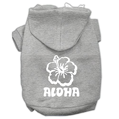 Pet, Dog & Cat Hoodie Screen Printed, 'Aloha Flower' Grey Xl (14-20 Lbs.)