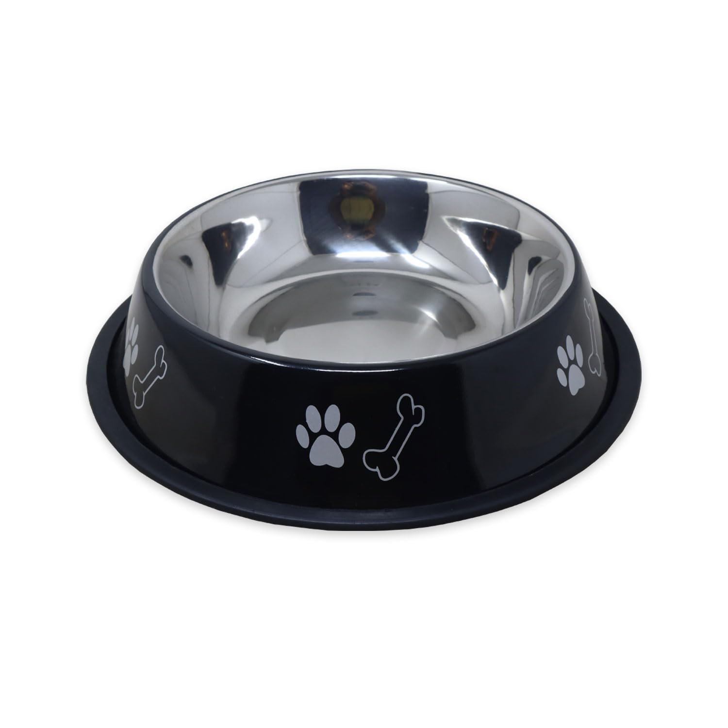 Plusmate Dog Bowl, NonSkid Rubber Bottom Printed Stainless Steel Food/Water Bowl For Medium To Large Dogs (Black, 1350Ml)