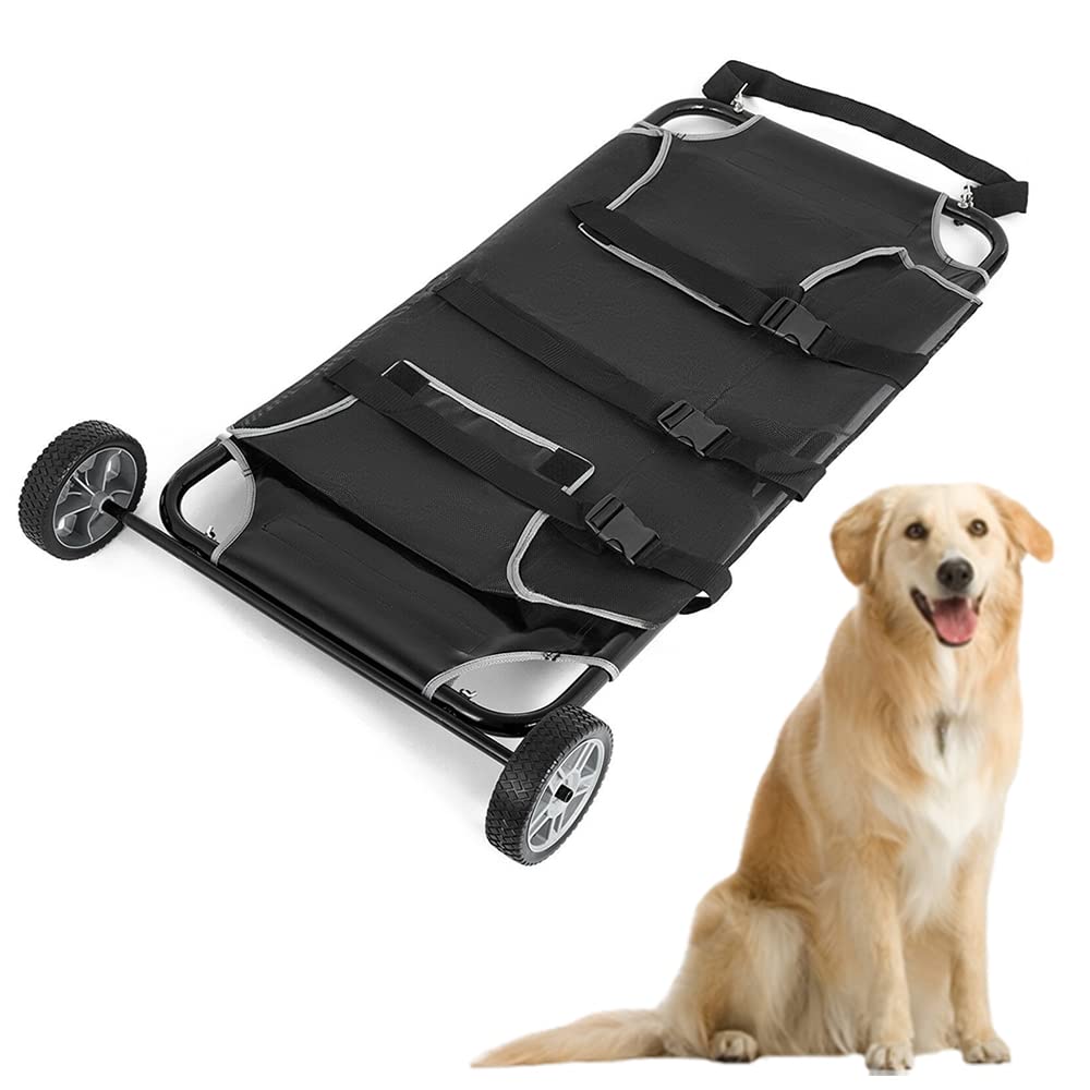 Wdzczdoo Black Animal Stretcher Pet Trolley, 45X27 Inch, Max 220Lbs Capacity, Ideal For Large Dog Breeds, Veterinary Transport, 