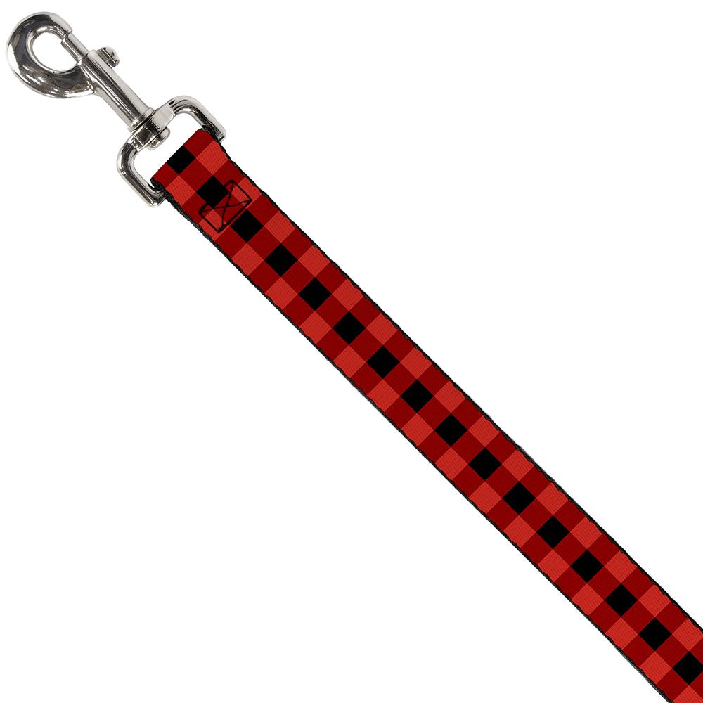 Buckle-Down Dog Leash Buffalo Plaid Black Red 4 Feet Long 0.5 Inch Wide, Multicolor