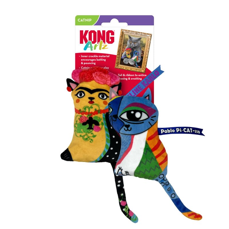 Kong Artz Cats - Crackling Cat Toys With Catnip, Ribbon And Tail (Kahlo/Picasso)